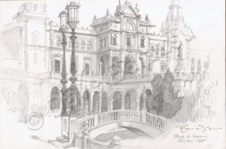 Landscape - Plaza De Espania - Seville Spain - Pencil Drawing