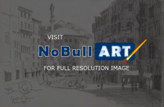 Landscape - Piazza De Spagna - Rome Italy - Pencil Drawing