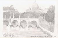 Ponte St Angelo  St Pietro - Rome Italy - Pencil Drawing Drawings - By Dave Barazsu, Realisic Drawing Artist