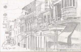 Landscape - City Shops - Ronda Spain - Pencil Drawing