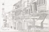 City Shops - Ronda Spain - Pencil Drawing Drawings - By Dave Barazsu, Realisic Drawing Artist