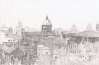 Landscape - Rooftops - Rome Italy - Pencil Drawing