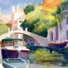 Boats On Canal Venice Italy - Watercolor Paintings - By Dave Barazsu, Impressionism Painting Artist