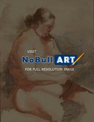 Nudes - Nude Woman Reading - Watercolor