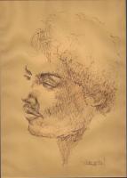 Man With Mustache - Ink On Newsprint Drawings - By Dave Barazsu, Impressionism Drawing Artist