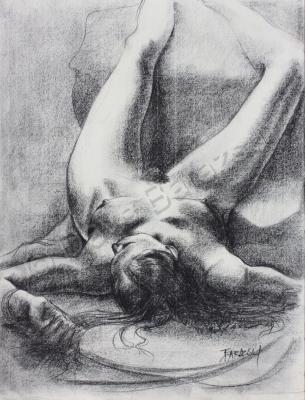 Nudes - Nude Woman Lying On Back - Charcoal Drawing