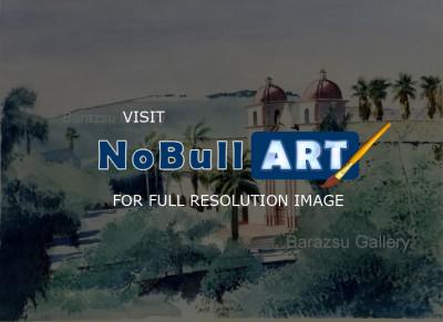Landscape - Hillside View Of Santa Barbara Mission California - Watercolor