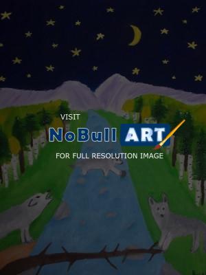 Paintings - Wolves At Night - Oil