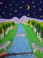 Wolves At Night - Oil Paintings - By Robert Casey, Landscape Painting Artist