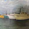 Shrimpboats In Harbor - Acrylics Paintings - By Deborah Boak, Original Paintings Painting Artist