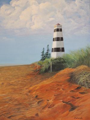 Landscapes  Seascapes - West Point Lighthouse - Acrylic On Board