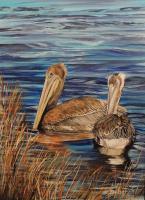 Brown Pelicans - Acrylic On Board Paintings - By Deborah Boak, Realism Painting Artist