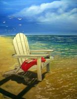 Chair In The Surf - Acrylic On Canvas Paintings - By Deborah Boak, Realism Painting Artist