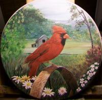 Birds - Red Cardinal On Rusted Wheel - Acrylics