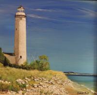 Landscapes  Seascapes - South Manitou Island Lighthouse - Acrylic On Board