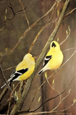 Birds - Pair Of Goldfinches - Acrylic On Board