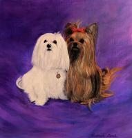 Pair Of Fur Babies - Acrylic On Stretched Canvas Paintings - By Deborah Boak, Realism Painting Artist