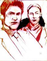 Duo - Charchoalphototshop Drawings - By Steve Z Hogan, Modernism Drawing Artist