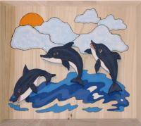 Baby Dolphins - Acrylics Woodwork - By Kevin Froese, Burned In Then Painted Woodwork Artist