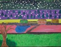 Night Begins To Fall - Water Colors On Wood Paintings - By Maggie Cruser, Folkabstract Painting Artist