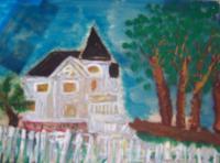 White House At Concanon Winery 2 - Water Colors Sealed In Glass Paintings - By Maggie Cruser, Folkabstract Painting Artist