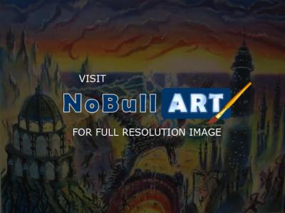 Robs Grail Art - Cosmic Battle On Earth - Ink  Acrylic Wash