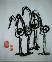 One Stroke Birds - Ink Sumi Paintings - By Nola Tresslar, Asian Painting Artist