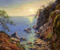 Bay In Lloret De Mar Spain - Oil On Canvas Paintings - By Arkady Zrazhevsky, Realism Painting Artist