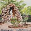 Saint Rose Of Lima Church Grotto -120 Dollars - Watercolor Paintings - By Artist Irina Sztukowski, Realism Painting Artist