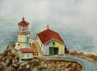 Landscapes - Lighthouse Point Reyes California - Watercolor