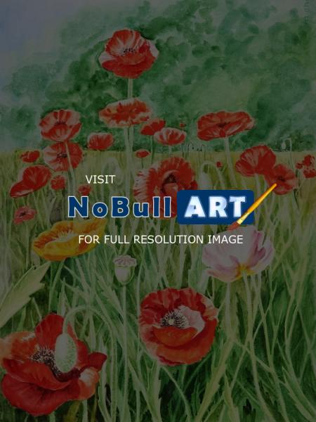 Flowers - Landscape With Poppy Field - Watercolor