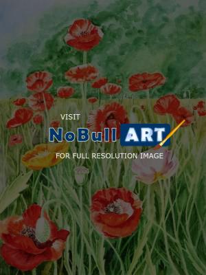 Flowers - Landscape With Poppy Field - Watercolor