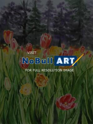 Flowers - Landscape With Tulip Garden - Watercolor
