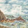 Vintage Storm At Rocky Shore - Watercolor Paintings - By Artist Irina Sztukowski, Realism Painting Artist