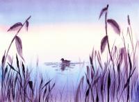 When The Sky Melts With Water A Peaceful Pond - Watercolor Paintings - By Artist Irina Sztukowski, Decorative Painting Artist