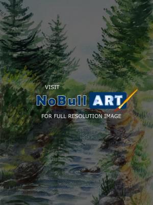Landscapes - Forest Creek - Watercolor