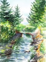 Forest Creek - Watercolor Paintings - By Artist Irina Sztukowski, Realism Painting Artist