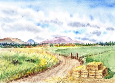 Landscapes - Landscape Saint Johns Ranch Of Mountain Shasta - Watercolor