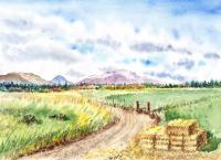 Landscape Saint Johns Ranch Of Mountain Shasta - Watercolor Paintings - By Artist Irina Sztukowski, Realism Painting Artist