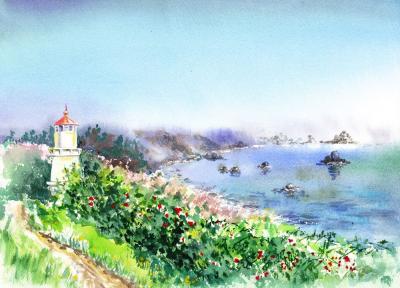 Landscapes - Lighthouse Trinidad California - Watercolor