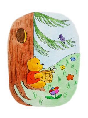 Watercolor Illustrations - Winnie The Pooh And His Lunch - Watercolor