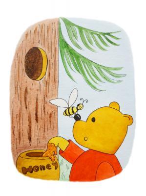 Watercolor Illustrations - Winnie The Pooh And The Honey Bee - Watercolor