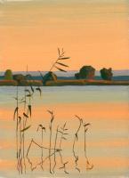 Samara Flood At Sunset - Oil On Cardboard 247 X 339 Mm Paintings - By Yurii Makovetsky, Realism Painting Artist