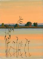 Samara Flood At Sunset - Oil On Cardboard 247 X 339 Mm Paintings - By Yurii Makovetsky, Realism Painting Artist