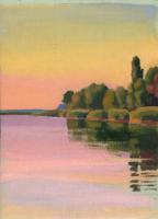 My Paintigs - Sunset On The River Samara - Oil On Cardboard 246 X 341 Mm