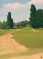 My Paintigs - Poplars At The End Of Cottages - Oil On Cardboard 243 X 337 Mm