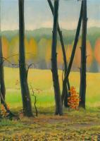 Forest Around Pushkino - Oil On Cardboard 338 X 477 Mm Paintings - By Yurii Makovetsky, Realism Painting Artist