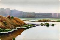 Lake Around Pushkino - Watercolor On Paper 352 X 237  Paintings - By Yurii Makovetsky, Realism Painting Artist