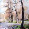 Spring On My Street - Oil On Cardboard 400X500 Mm Paintings - By Yurii Makovetsky, Realism Painting Artist