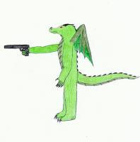 Anthro With A Gun Colored - Good Ol Pencil Drawings - By Nathan Bartosek, Fantasy Drawing Artist
